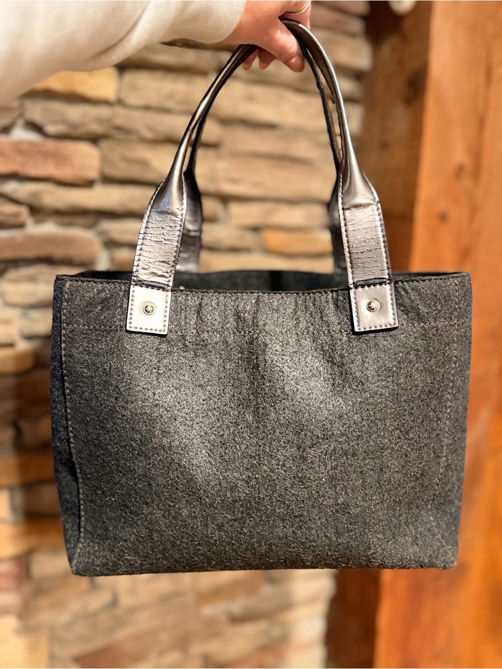 kate spade Black Wool Sparkle Tote with Metallic Leather Handles- Preloved! - Picture 2 of 14